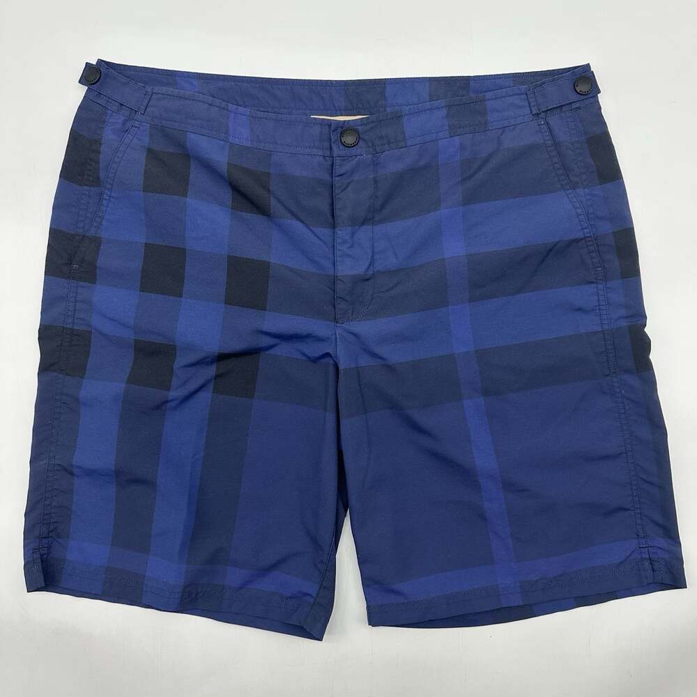 Burberry Men's Size XL 9" Inseam Blue & Black Plaid Mesh Brief Lined Swim Trunks